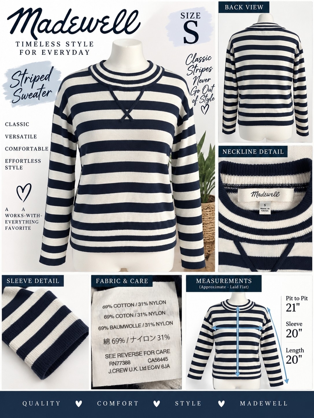 Madewell Striped Sweater — Size Small